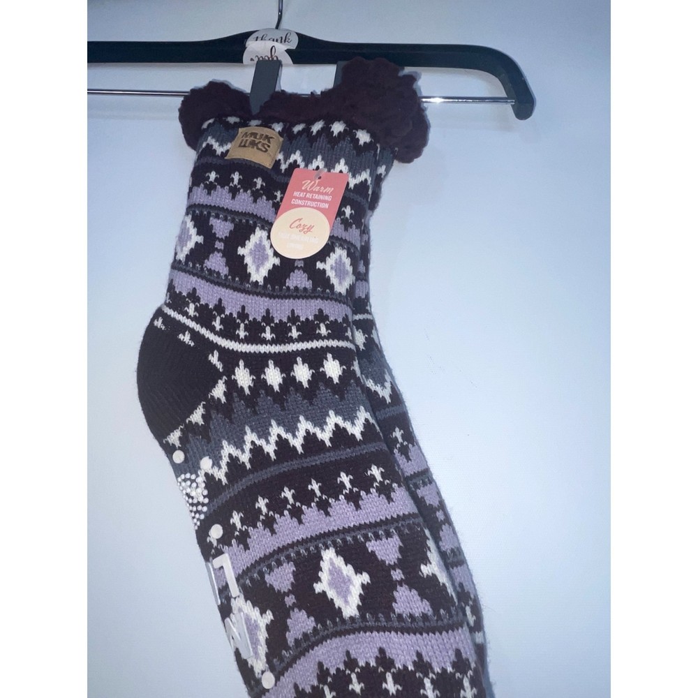 muk luks warm heat retaining sock cozy faux shearling lining purple